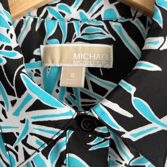 Michael Kors Blue & Black Button Up Sleeveless Collared Summer Dress Size 6 - Picture 6 of 8